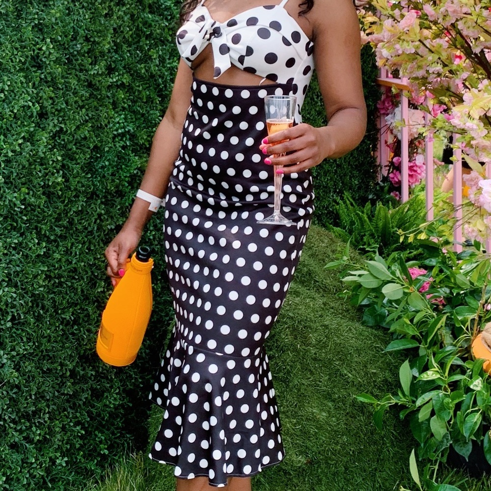 Polka Dot sweet heart cutout peplum dress